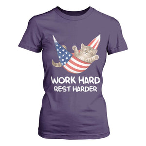 Funny Lazy Cat T Shirt For Women Work Hard Rest Harder Cute Kitty Humor TS14 Purple Print Your Wear