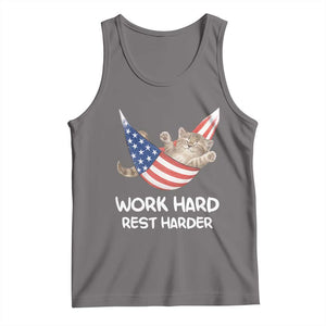 Funny Lazy Cat Tank Top Work Hard Rest Harder Cute Kitty Humor TS14 Deep Heather Print Your Wear