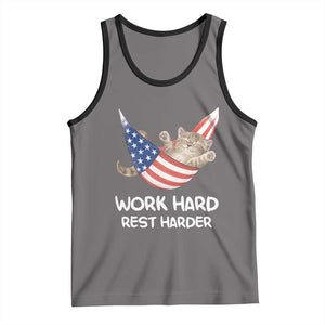 Funny Lazy Cat Tank Top Work Hard Rest Harder Cute Kitty Humor TS14 Deep Heather Black Print Your Wear
