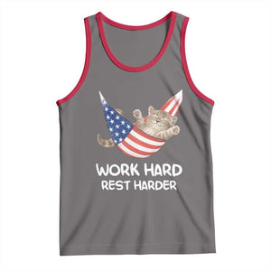 Funny Lazy Cat Tank Top Work Hard Rest Harder Cute Kitty Humor TS14 Deep Heather Red Print Your Wear