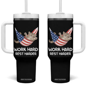 Funny Lazy Cat Tumbler With Handle Work Hard Rest Harder Cute Kitty Humor TS14 One Size: 40 oz Black Print Your Wear