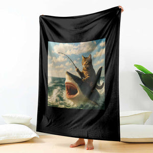 Funny Cat Riding Shark Throw Blanket Fishing Fisherman Ocean Lover Humor TS14 Print Your Wear