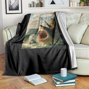 Funny Cat Riding Shark Throw Blanket Fishing Fisherman Ocean Lover Humor TS14 Print Your Wear