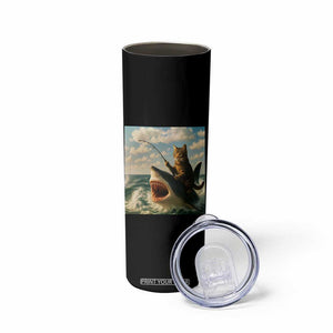 Funny Cat Riding Shark Skinny Tumbler Fishing Fisherman Ocean Lover Humor TS14 Print Your Wear