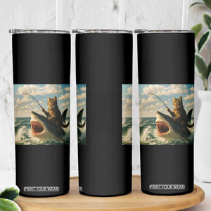 Funny Cat Riding Shark Skinny Tumbler Fishing Fisherman Ocean Lover Humor TS14 Print Your Wear
