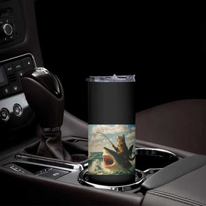 Funny Cat Riding Shark Skinny Tumbler Fishing Fisherman Ocean Lover Humor TS14 Print Your Wear