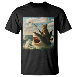 Funny Cat Riding Shark T Shirt Fishing Fisherman Ocean Lover Humor TS14 Black Print Your Wear