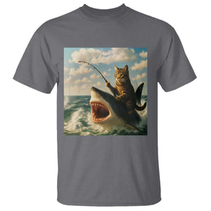 Funny Cat Riding Shark T Shirt Fishing Fisherman Ocean Lover Humor TS14 Charcoal Print Your Wear