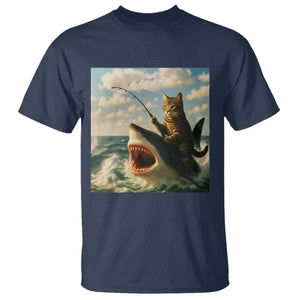Funny Cat Riding Shark T Shirt Fishing Fisherman Ocean Lover Humor TS14 Navy Print Your Wear