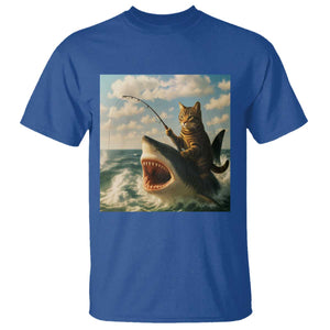 Funny Cat Riding Shark T Shirt Fishing Fisherman Ocean Lover Humor TS14 Royal Blue Print Your Wear