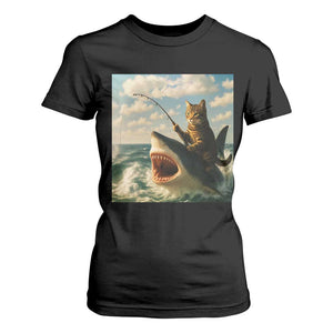 Funny Cat Riding Shark T Shirt For Women Fishing Fisherman Ocean Lover Humor TS14 Black Print Your Wear