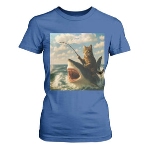 Funny Cat Riding Shark T Shirt For Women Fishing Fisherman Ocean Lover Humor TS14 Royal Blue Print Your Wear