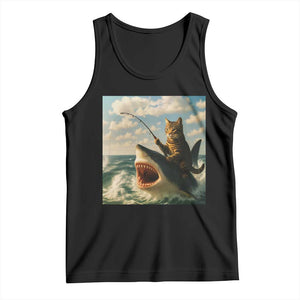 Funny Cat Riding Shark Tank Top Fishing Fisherman Ocean Lover Humor TS14 Black Print Your Wear