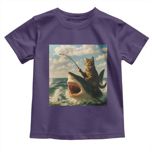 Funny Cat Riding Shark Toddler T Shirt Fishing Fisherman Ocean Lover Humor TS14 Purple Print Your Wear