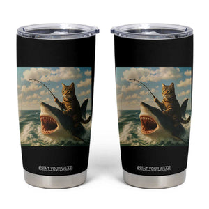 Funny Cat Riding Shark Tumbler Cup Fishing Fisherman Ocean Lover Humor TS14 Black Print Your Wear