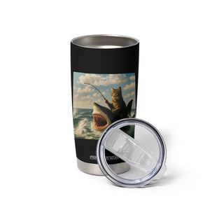 Funny Cat Riding Shark Tumbler Cup Fishing Fisherman Ocean Lover Humor TS14 Print Your Wear
