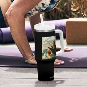Funny Cat Riding Shark Tumbler With Handle Fishing Fisherman Ocean Lover Humor TS14 Print Your Wear