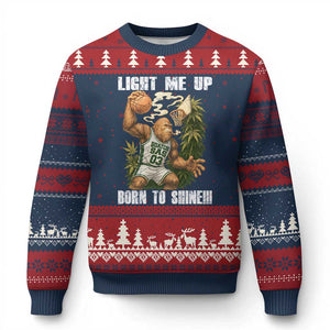 Funny Bigfoot Basketball Ugly Christmas Sweater Light Me Up Born To Shine TS14 Navy Red Print Your Wear