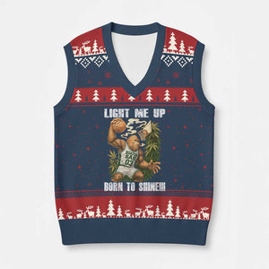 Funny Bigfoot Basketball V-Neck Knit Sweater Vest Light Me Up Born To Shine TS14 Navy Red Print Your Wear