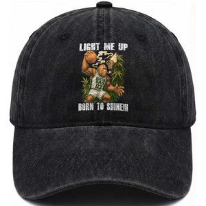 Funny Bigfoot Basketball Washed Cotton Baseball Cap Light Me Up Born To Shine TS14 Washed Cap Universal Fit Black Print Your Wear