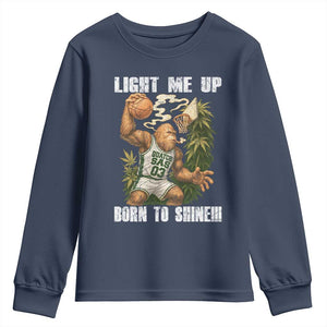 Funny Bigfoot Basketball Youth Sweatshirt Light Me Up Born To Shine TS14 Navy Print Your Wear