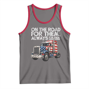 Truck Driver American Flag Tank Top On The Road For Them Always For Them Trucker Life TS14 Deep Heather Red Print Your Wear