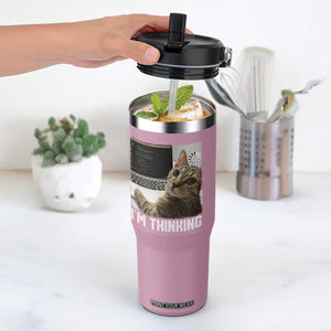 Tech Support Cat Flip Straw Tumbler I'm Thinking Funny Computer Engineer Coding Kitty TS14 One Size: 30 oz Light Pink Print Your Wear