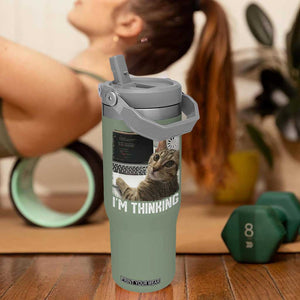 Tech Support Cat Flip Straw Tumbler I'm Thinking Funny Computer Engineer Coding Kitty TS14 One Size: 30 oz Moss Green Print Your Wear