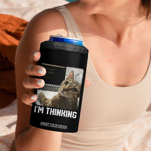 Tech Support Cat 4 in 1 Can Cooler Tumbler I'm Thinking Funny Computer Engineer Coding Kitty TS14 Print Your Wear