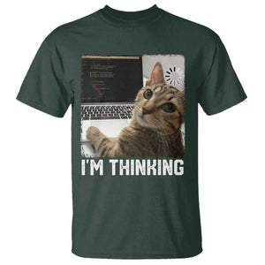 Tech Support Cat T Shirt I'm Thinking Funny Computer Engineer Coding Kitty TS14 Dark Forest Green Print Your Wear