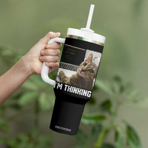 Tech Support Cat Tumbler With Handle I'm Thinking Funny Computer Engineer Coding Kitty TS14 Print Your Wear