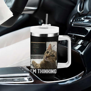 Tech Support Cat Tumbler With Handle I'm Thinking Funny Computer Engineer Coding Kitty TS14 Print Your Wear