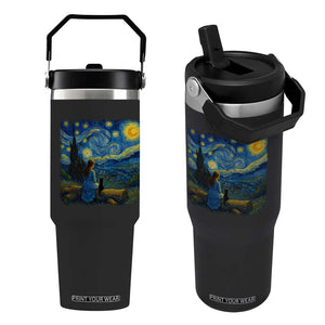 Cute Cat Starry Night Flip Straw Tumbler Kitty Lovers TS14 One Size: 30 oz Black Print Your Wear
