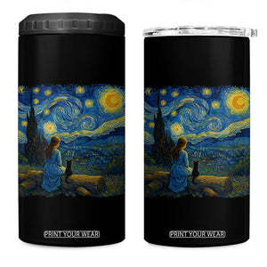 Cute Cat Starry Night 4 in 1 Can Cooler Tumbler Kitty Lovers TS14 One Size: 16 oz Black Print Your Wear