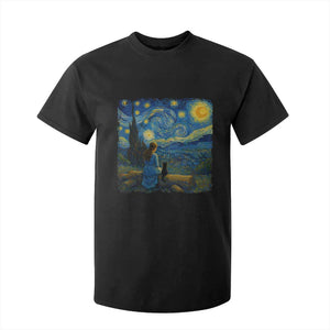 Cute Cat Starry Night T Shirt For Kid Kitty Lovers TS14 Black Print Your Wear