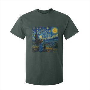 Cute Cat Starry Night T Shirt For Kid Kitty Lovers TS14 Dark Forest Green Print Your Wear