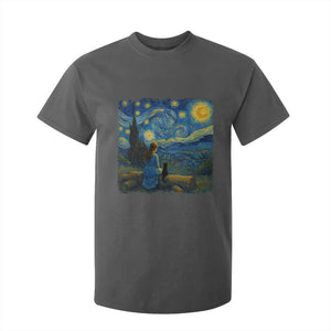 Cute Cat Starry Night T Shirt For Kid Kitty Lovers TS14 Dark Heather Print Your Wear