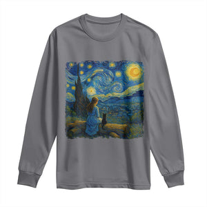 Cute Cat Starry Night Long Sleeve Shirt Kitty Lovers TS14 Charcoal Print Your Wear