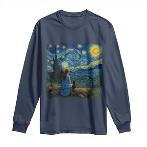 Cute Cat Starry Night Long Sleeve Shirt Kitty Lovers TS14 Navy Print Your Wear
