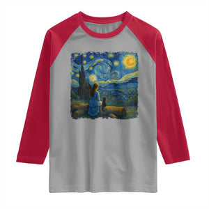 Cute Cat Starry Night Raglan Shirt Kitty Lovers TS14 Sport Gray Red Print Your Wear