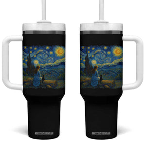 Cute Cat Starry Night Tumbler With Handle Kitty Lovers TS14 One Size: 40 oz Black Print Your Wear