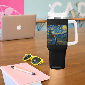 Cute Cat Starry Night Tumbler With Handle Kitty Lovers TS14 Print Your Wear