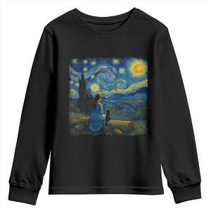 Cute Cat Starry Night Youth Sweatshirt Kitty Lovers TS14 Black Print Your Wear