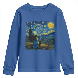Cute Cat Starry Night Youth Sweatshirt Kitty Lovers TS14 Royal Blue Print Your Wear