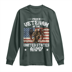 US Army Veteran Tribute Long Sleeve Shirt American Flag Angel Soldier Memorial TS14 Dark Forest Green Print Your Wear