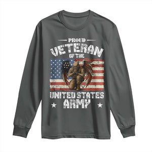 US Army Veteran Tribute Long Sleeve Shirt American Flag Angel Soldier Memorial TS14 Dark Heather Print Your Wear