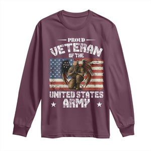 US Army Veteran Tribute Long Sleeve Shirt American Flag Angel Soldier Memorial TS14 Maroon Print Your Wear