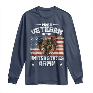 US Army Veteran Tribute Long Sleeve Shirt American Flag Angel Soldier Memorial TS14 Navy Print Your Wear