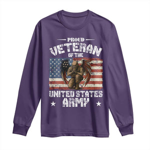 US Army Veteran Tribute Long Sleeve Shirt American Flag Angel Soldier Memorial TS14 Purple Print Your Wear