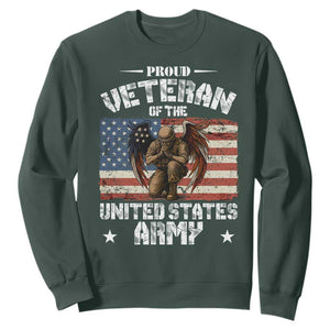US Army Veteran Tribute Sweatshirt American Flag Angel Soldier Memorial TS14 Dark Forest Green Print Your Wear